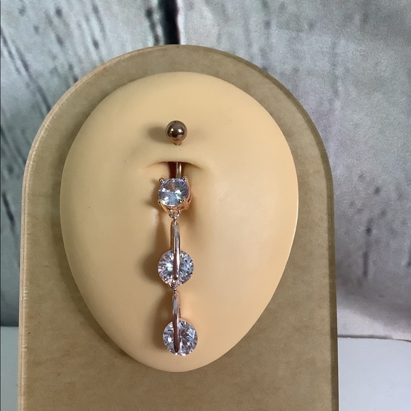 14K Rose Gold Plated Diamond Belly Button - Picture 3 of 4